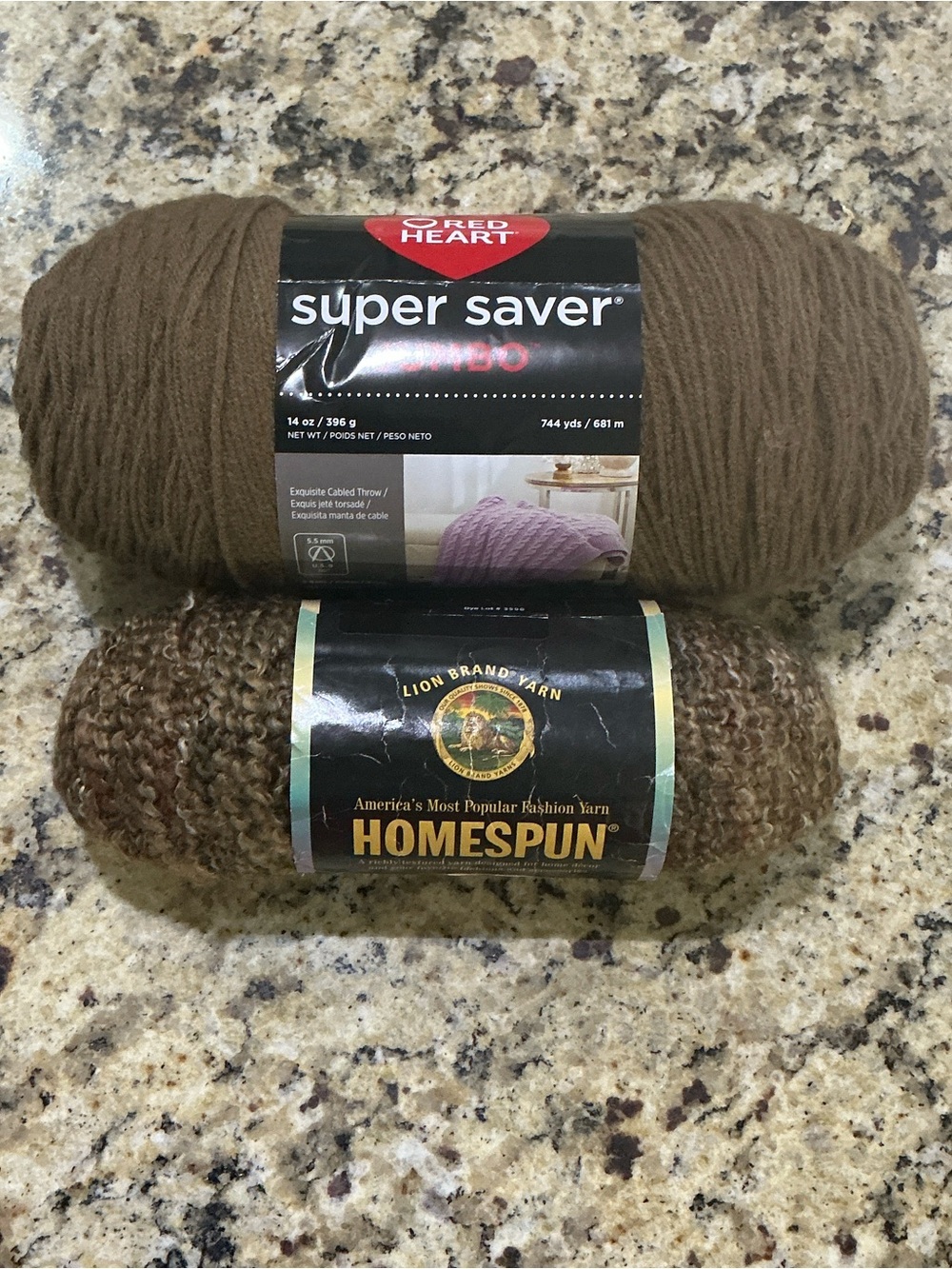 Red Heart Super Saver Brown Yarn & Lion Brand Homespun Accent Bundle